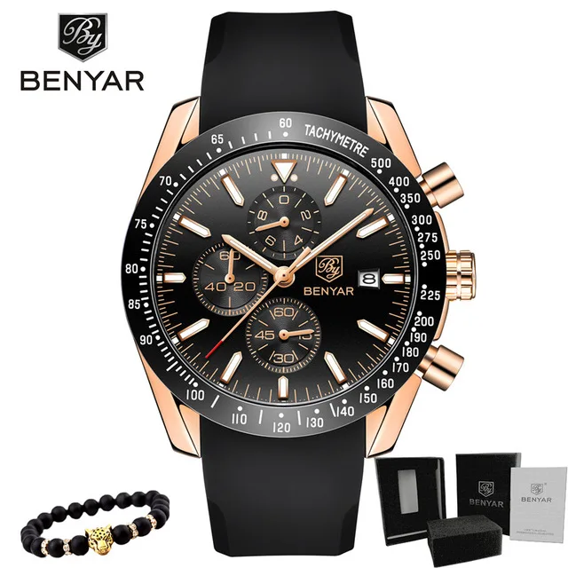 

Relogio Masculino BENYAR Brand Luxury Men's Watch Chronograph Sport Male Clock Military Rubber Band Fashion Quartz Wristwatch, 4 color