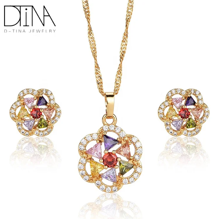 

DTINA Fashion Colorful Stone 22K Gold Wedding Bridal Jewelry Sets, Gold color