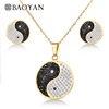 BAOYAN Crystal Paved BLACK White Chinese YIN YANG Stainless Steel Jewelry Sets