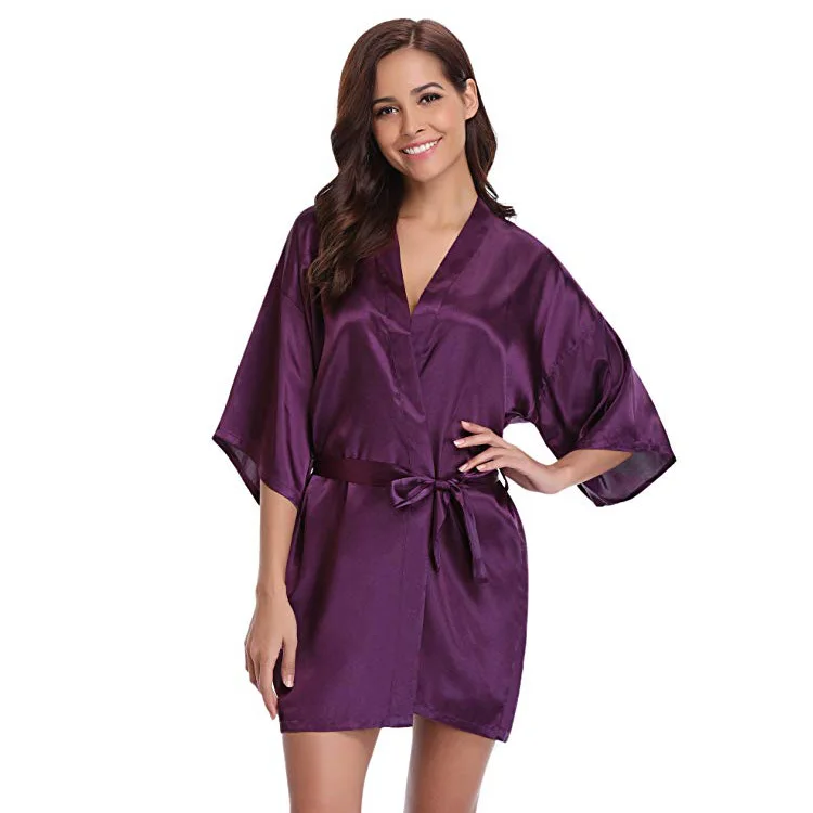Custom Satin Bathrobes With Logo Faux Silk Satin Robe For Women - Buy ...