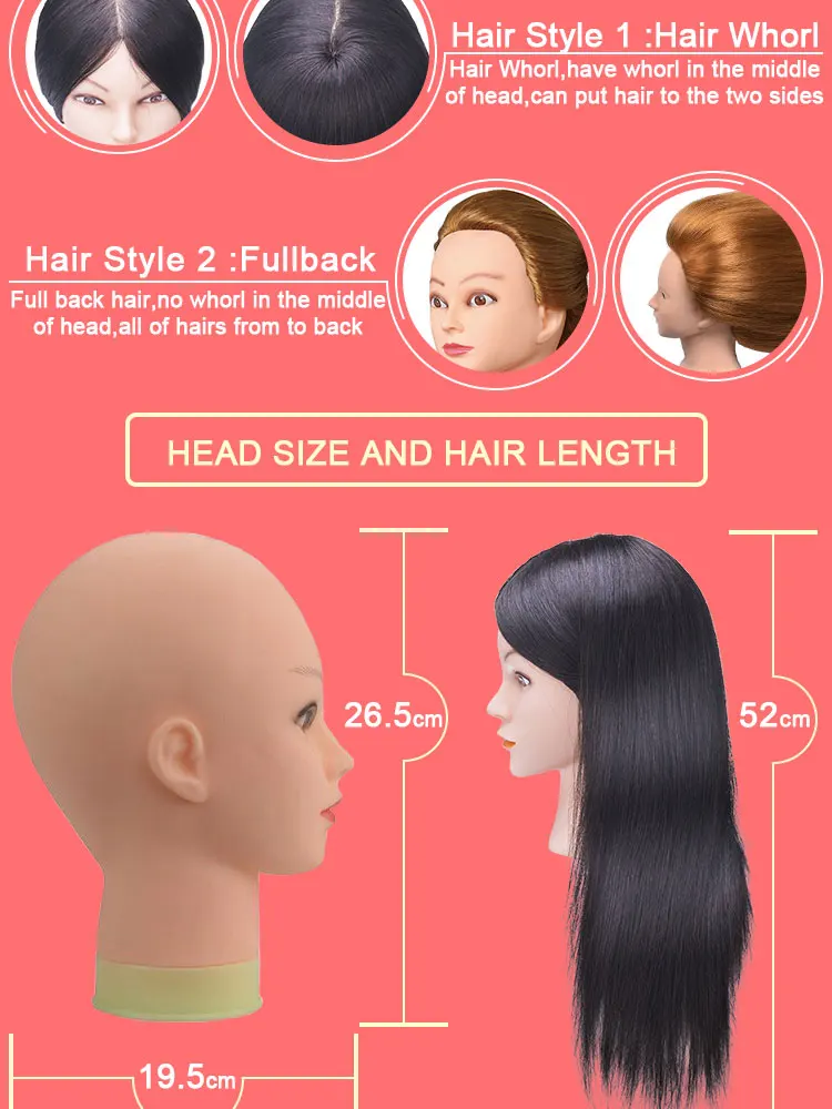 High Quality 100 Indian Black Hair Female Training Mannequin Head