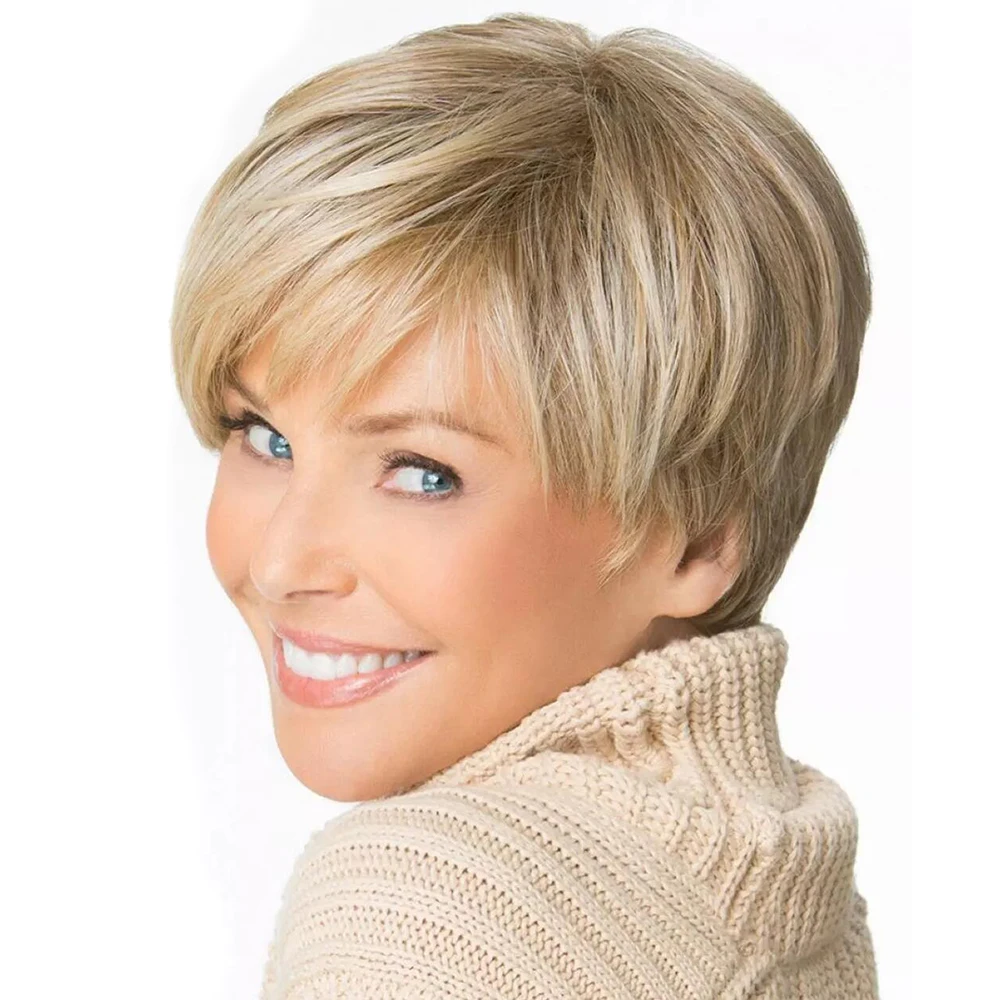 

Short Blonde Synthetic Hair Wig High Temperature Fiber Straight Cosplay Wigs for Women