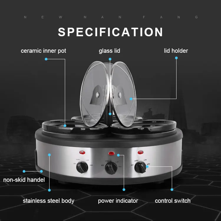 Factory supply 2.4qt smart pot multi buffet server commercial ceramic triple slow cooker