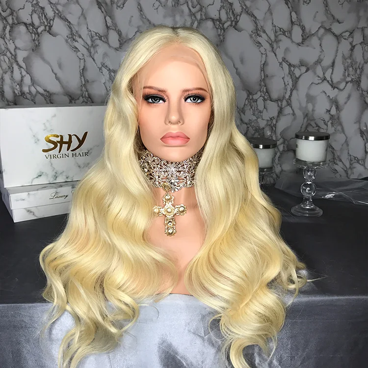

SHY #613 Color 130% Density Full Lace Wig 22 Inch Body Wave Blonde Virgin Human Hair Wigs Middle Part For White Woman