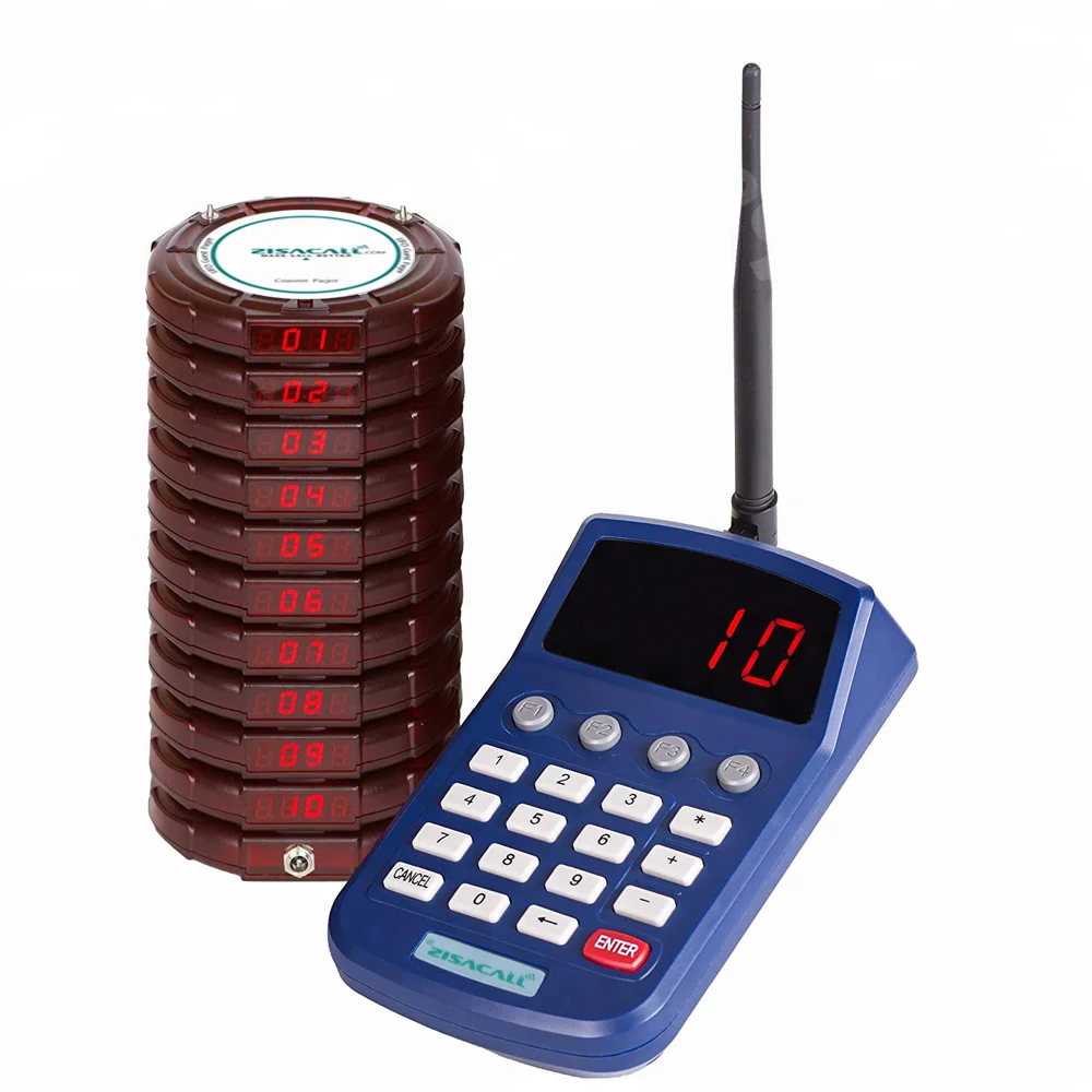 

2018 New ZISA restaurant pager wireless calling system RF keypad transmitter guest pagers/coaster pager