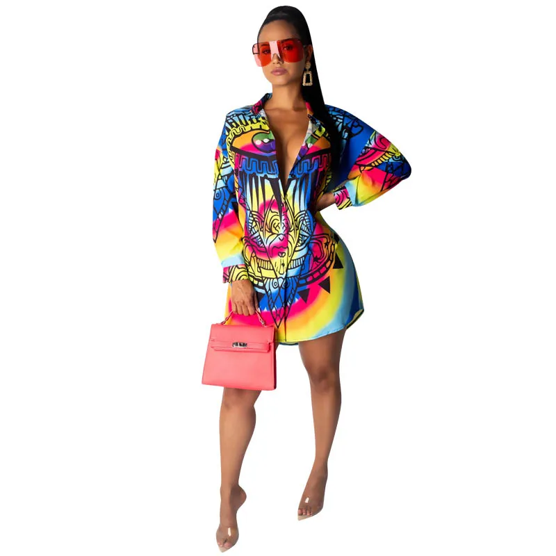 

New Fashion Casual Printed POLO Collar Shirt Dress