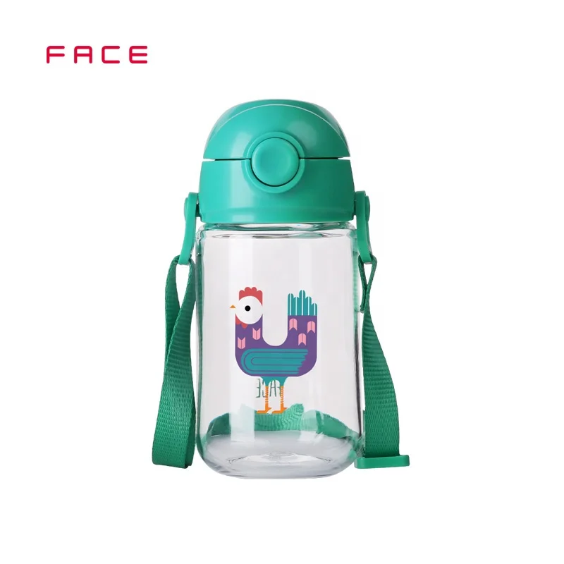 

FACE Hot Sale 450ML Eco-friendly BPA Free Tritan Plastic Kids Drinking Water Bottle with Straw and Handle for Children, Green;pink;red