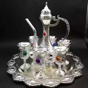 Image of luxury Best Selling Products Aftaba Set Arabic Wine Set vintage wine glasses set With wave tray