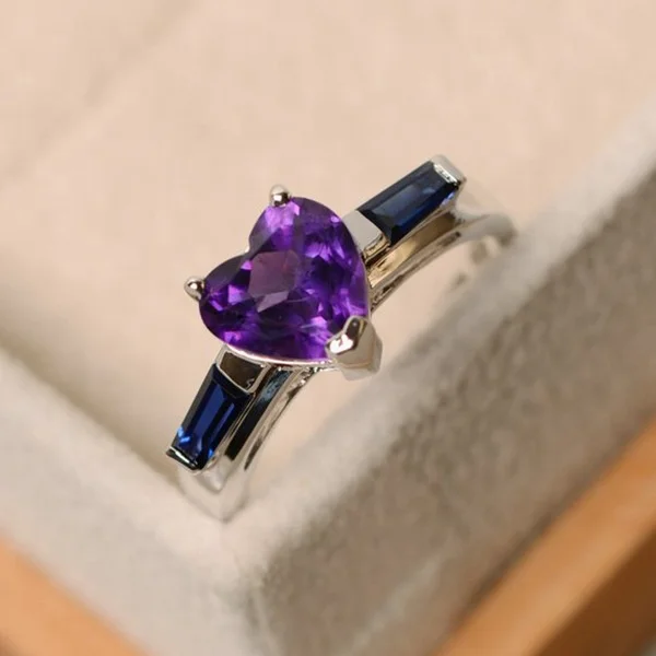 

Fashion Charm Purple Heart Zircon Rings for Women Trendy Elegant Wedding Rings Inlaid Blue Zircon Party Jewelry Dropshipping