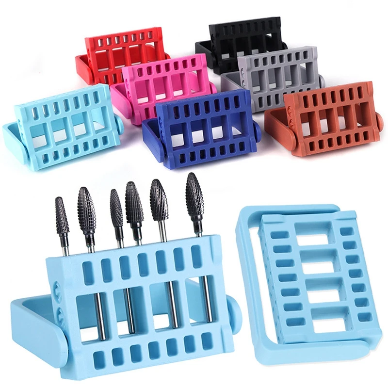 

7 Colors Storage Box Portable 16 Holes 2.35 mm Nail Drill Bits Holder