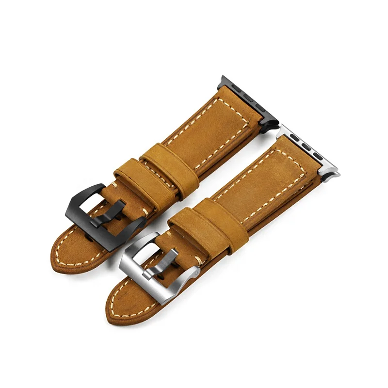 

24mm Vintage Genuine Calf Leather Watch Band Strap With Adapter for Apple Watch Band 44mm 42mm iWatch Series 5 4 3 2 1, Brown