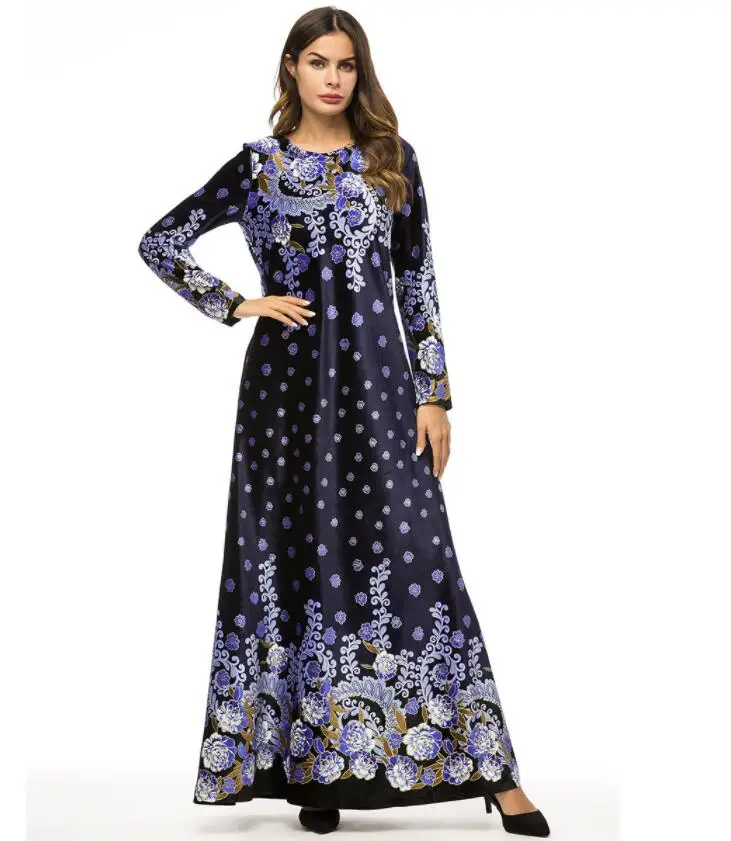 

High quality long sleeve fashion hot stamping velvet party dubai robes abaya muslim dresses