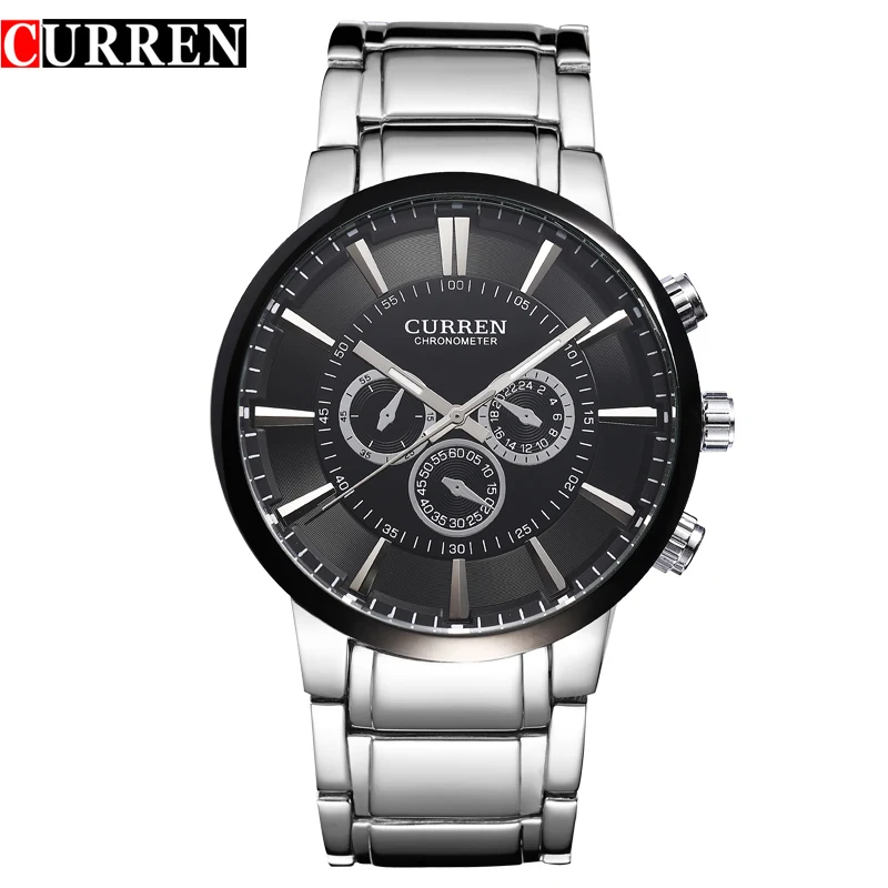 

CURREN 8001 Men Watches Stainless Steel Wrist Watch With Big Dial, Black;white