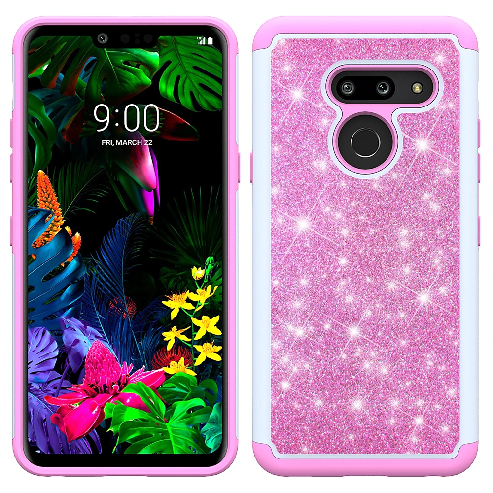 Luxury Bling Bling Mobile Phone Cases for LG G8/G8 ThinQ Glitter Shockproof Combo Case for Girls Ladies