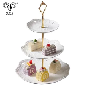 Image of Factory direct custom logo 3 tires ceramic wedding service dessert cake stand set