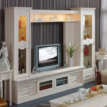 Ivory White Color Tv Wall Unit With Lighting Ivory White Color Tv Wall Unit With