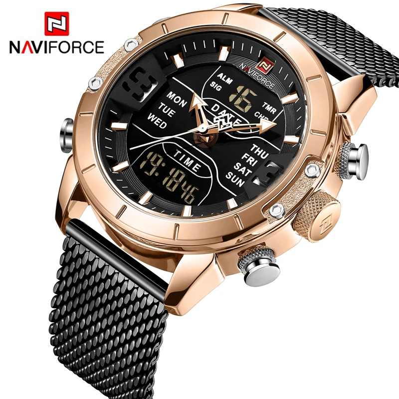 NAVIFORCE 9153 Wristwatch Digital Military Men Watch Top Brand Luxury Steel Strap Wristwatch Relogio Masculino Montre Homme 9153
