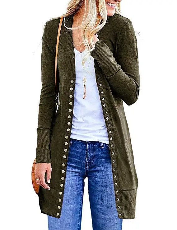 

Ecowalson Women's Long Sleeve Casual Snap Button Knit Long Cardigan Sweaters, N/a