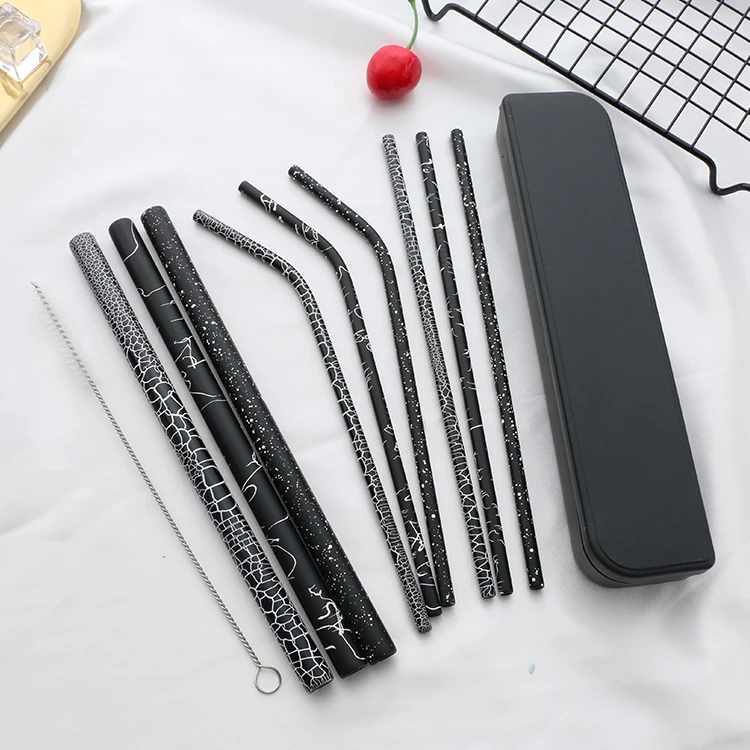 

Stainless steel straw box environmental protection color coffee drink titanium straw custom logo, Black