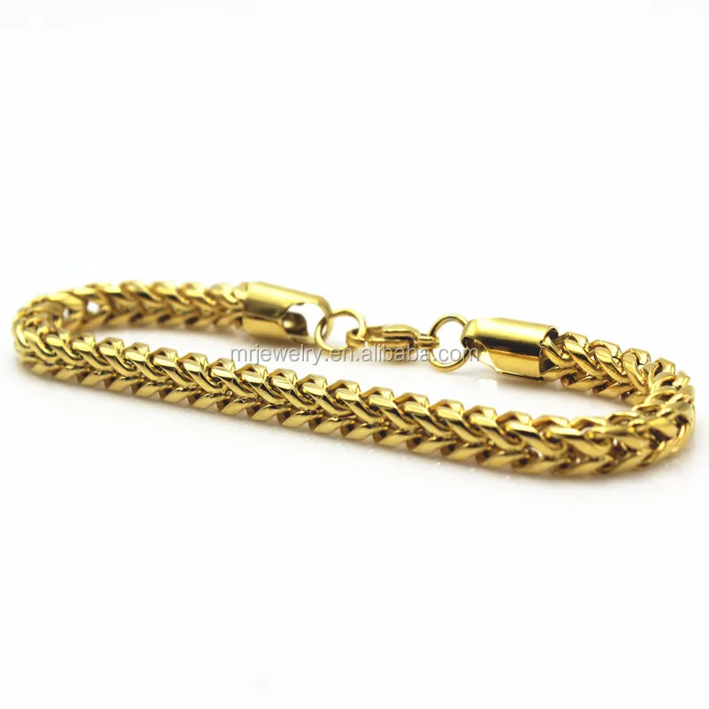 

18K gold plated stainless steel franco chain design men 6mm jewelry gold bracelets