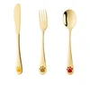 3pcs Cartoon Pattern Carving Kids Cutlery,Silver/Gold Children Flatware 304 Stainless Steel Kids Silverware Sets Kitchen Set