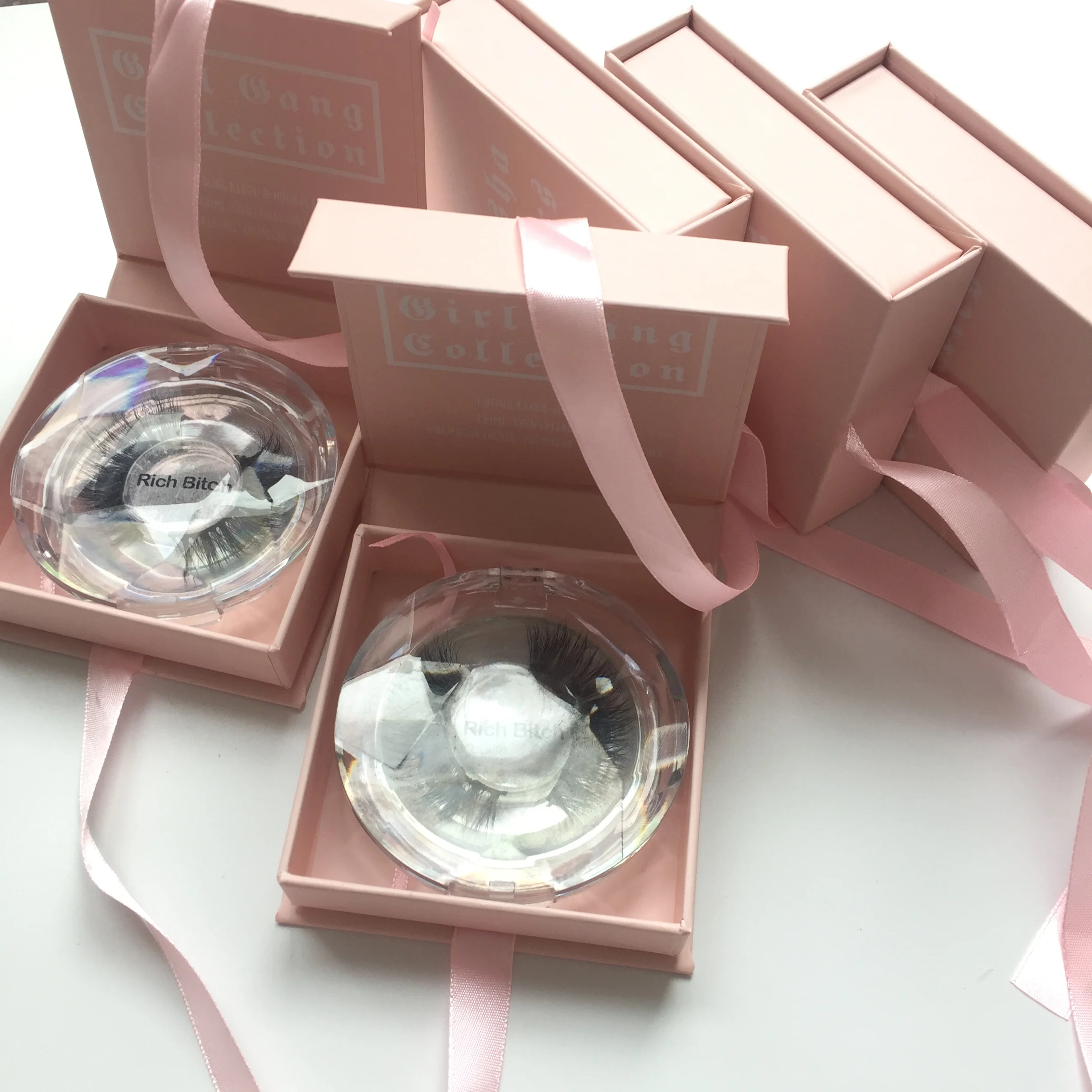 Factory OEM Private Label Mink Eyelashes Vendor 3D Mink Lashes with pink square ribbon boxes