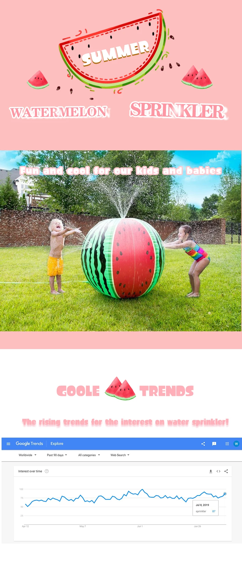 Watermelon Yard Sprinkler Toy Outdoor Water Toddler Toys Summer Fun Game Perfect Fun for Kids Boys Girls