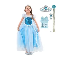 

Girl Elsa Carnival Costume Sequined Ankle Length Dress Kids Summer Fancy Halloween Birthday Party Princess