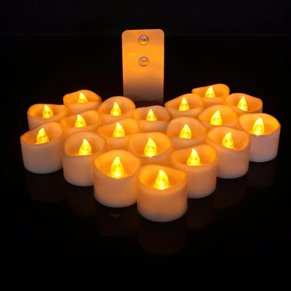 LED Yellow Flickering Flameless Tealight Candles Wholesale White Small Candle Tea Lights with Remote Operate
