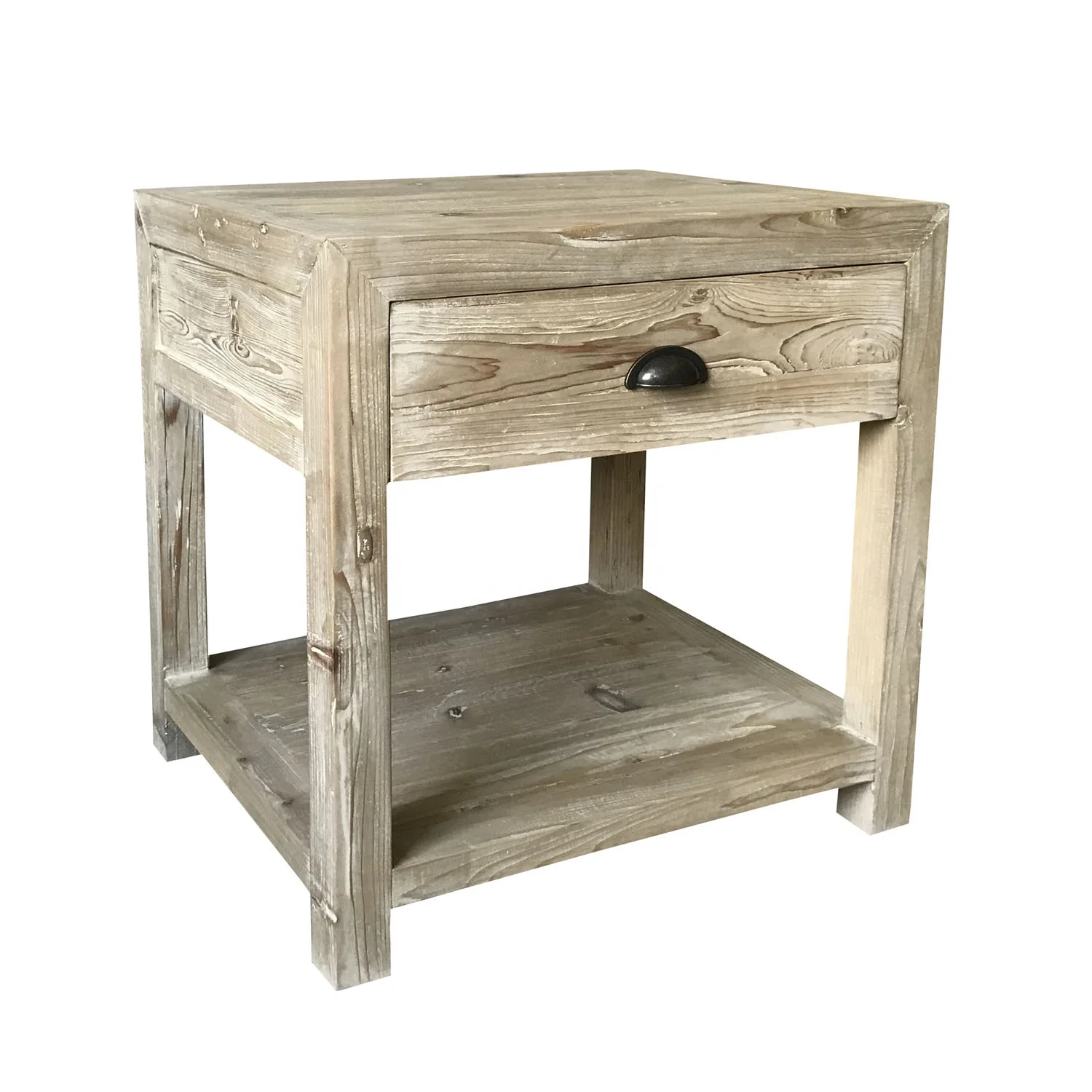 

Made in China American rustic reclaimed fir wood cheap antique furniture side table with drawer