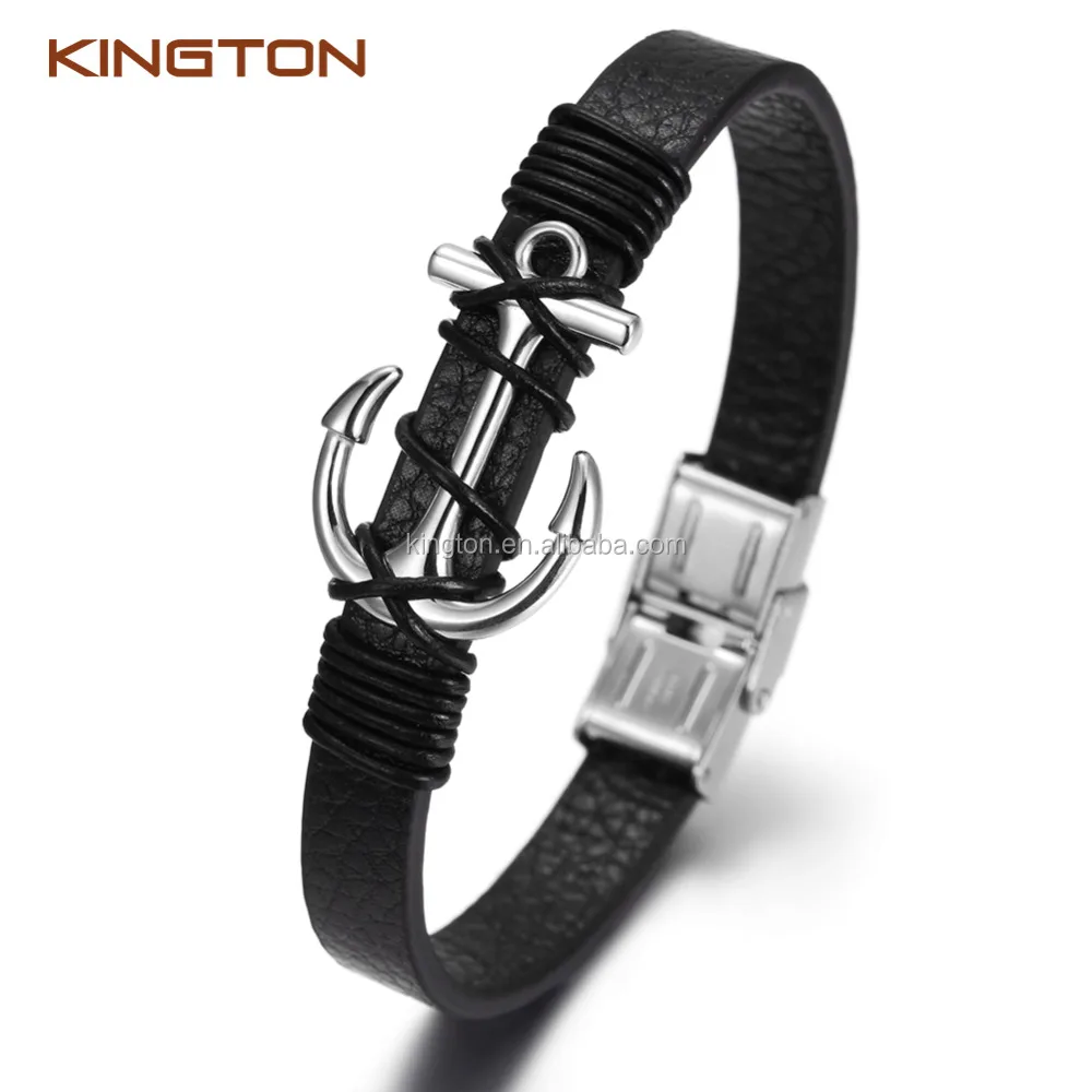 

Customized bracelet welcomed fashion leather anchor bracelet for men