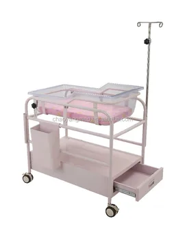 Luxury Portable Attachable Iron Hospital Baby Cot With Drawers Cy