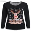 2018 Women Summer Long Sleeve Cute Kawaii Cartoon Deer Elk Santa Claus Printed T shirt