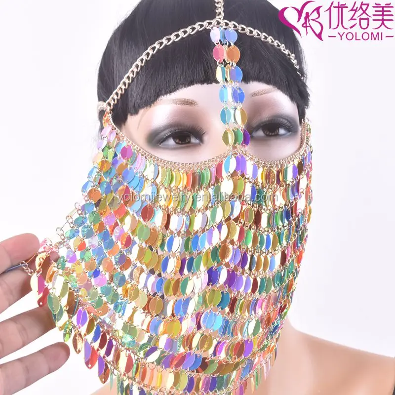 Metal Face Veil Chains Jewelry Harness Colorful Face Chains Indian Head