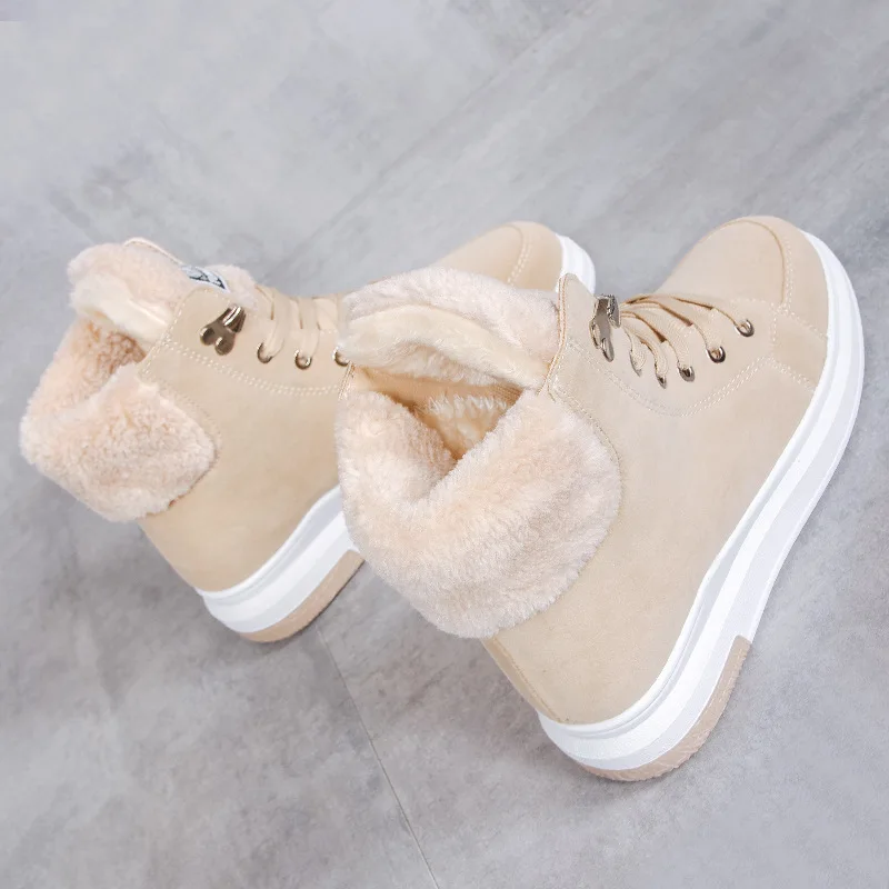 
lace up style woman winter boot Suede upper winter outdoor high top sneakers wholesale 