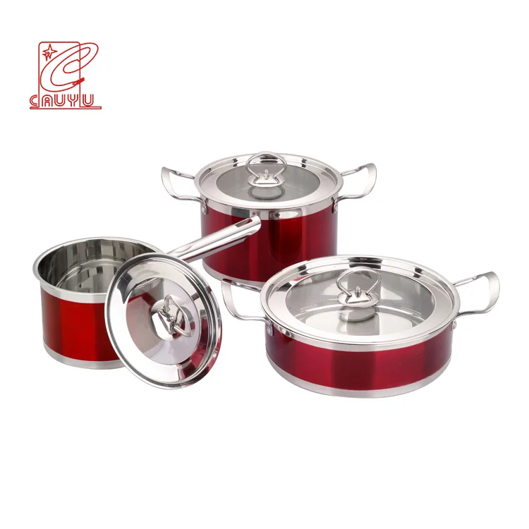 

Colorful 6pcs induction stainless steel cookware set 5-ply capsuled bottom cooking pot sets