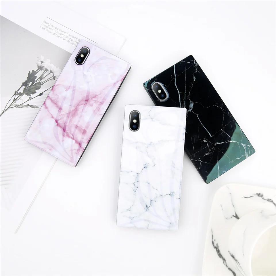 

Luxury Glossy Marble Texture Square TPU IMD Phone Case 6 7 Plus For iPhone XS Max XR Mobile Back Cover, Black;white;red / oem pattern
