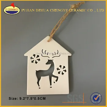 White Reindeer Ceramic Porcelain Christmas Tree Hanging Ornaments