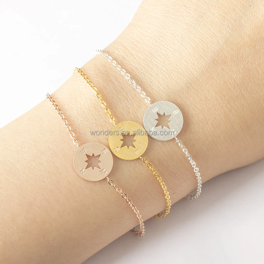 

Minimalist Mini Compass Charm Gold/Rose Gold/Silver Bracelet Women Stainless Steel Metal Work Jewelry Gifts