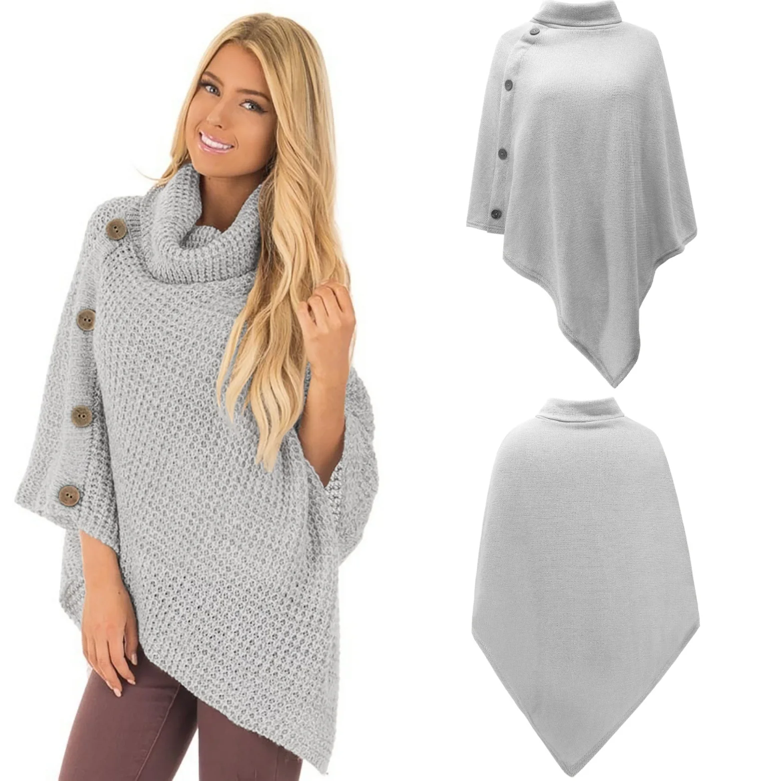 Wholesale Women Cape Sweater Winter Knitted Cape Cloak For Women Button ...