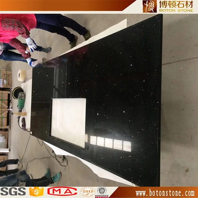 Black Starlight Quartz Floor Tiles Diamond Black Quartz Countertop