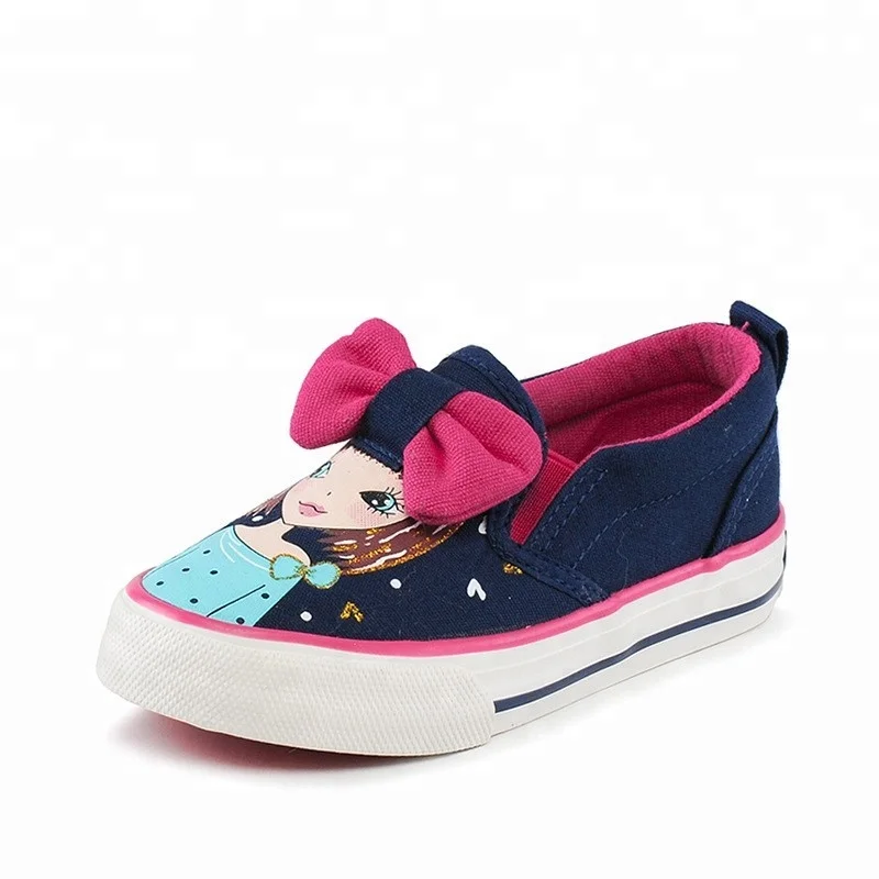 

CV7004 2017 new model slip on bowknot cute kids vulcanized canvas shoes, Pink, blue & navy
