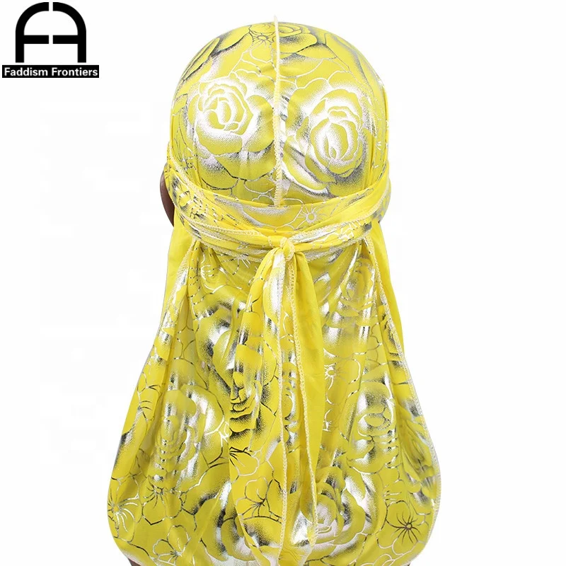 
Men Silk Durag Rose Print High Quality Silky Do Du Rags 