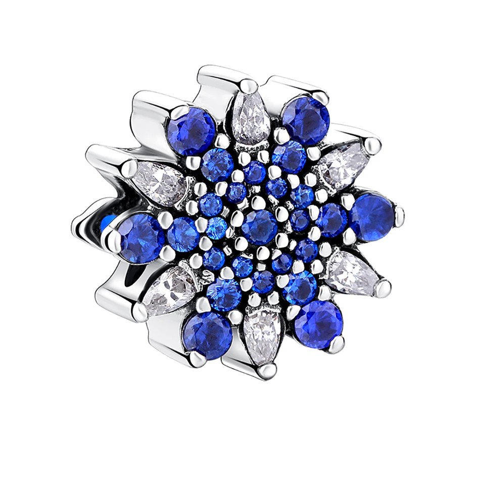 

Authentic 925 Sterling Silver Blue Crystal Charms Snowflake Beads Fit FAshion Bracelet Bangle DIY Silver Jewelry
