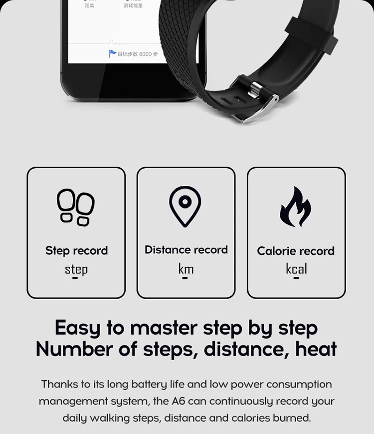 Newest A6S 1.3 inch color screen Smart bracelet Heart Rate Monitor Blood Pressure sport Smart band 116 plus