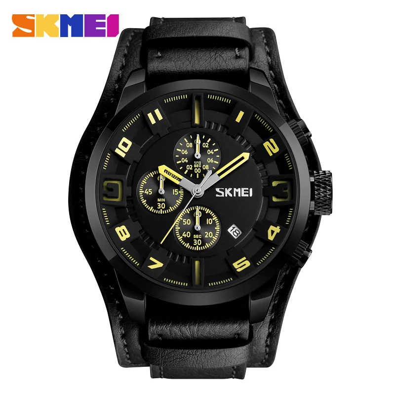 

Trend Design Watch For Men Skmei 9165 Brand Luxury Chronograh Calendar Clock Quartz Waterproof Sport Vintage Leather Watch