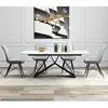 Long Black Power Coated painting Metal Feet Modern Marble Top Dining Table Set