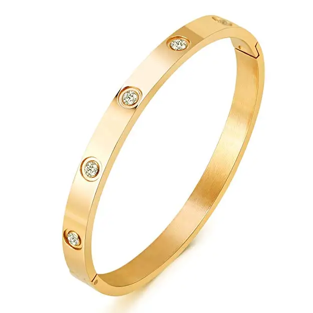 Wholesale Custom 18K Rose Gold Plated Women Screw Bangle Bracelet