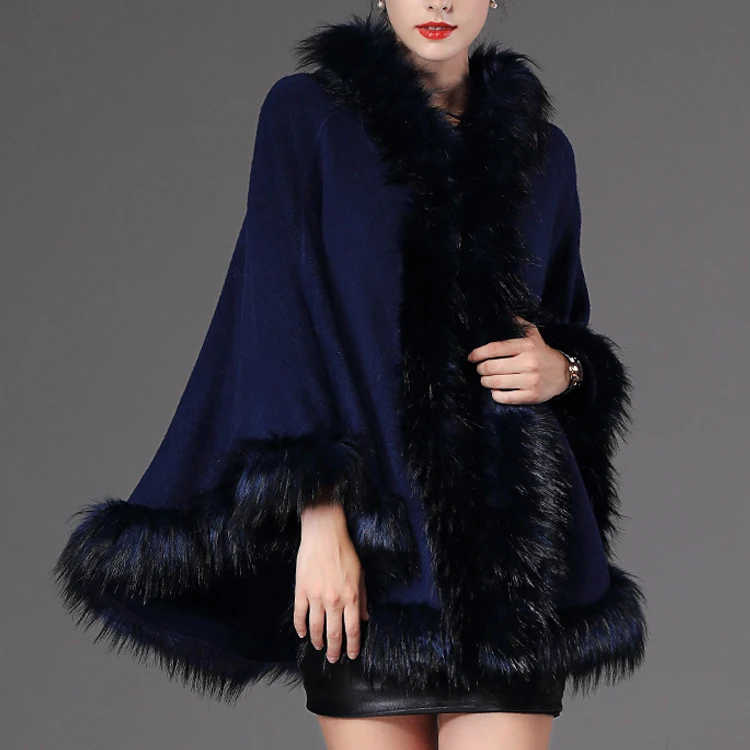 

Winter Thick Warm Faux Fur Cape Outwear Womens Coats