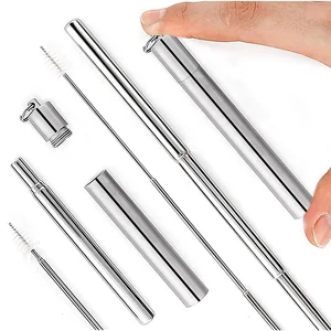 Image of Hot Selling Reusable Personalised Stainless Steel Telescopic Straw Keychain